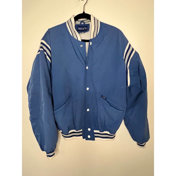 Sasson Other - 80’s Vintage Blue White Bomber Jacket Elbow Patches OK Sasson